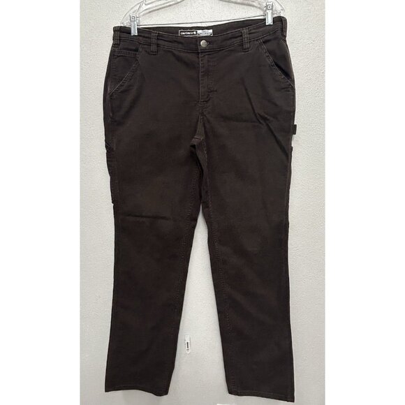 Carhartt Loose Fit Womens Carpenter Pants Size 14 TALL Brown Rugged Flex Work - Picture 1 of 7
